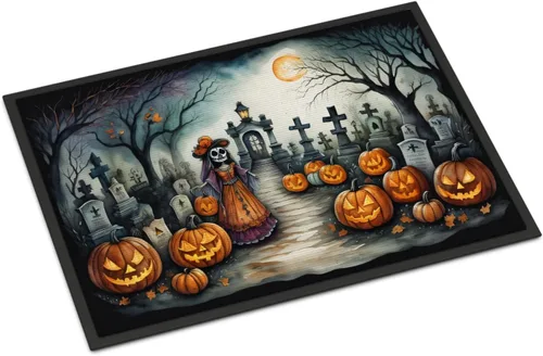 Miniatura 72 de Caroline's Treasures DAC2223MAT - Felpudo espeluznante de Halloween con gato negro de 18 x 27 pulgadas, tapete para puerta delantera