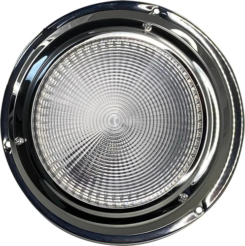 Pactrade Marine Luz de cúpula de 12 V - lente de 5 pulgadas, blanco cálido incandescente, luz de barco de acero inoxidable con interruptor