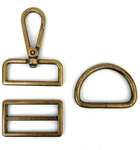Miniatura 10 de 15 piezas de herrajes para bolso, ganchos giratorios de servicio pesado con anillos en D para bolso y hebillas deslizantes de tres guías