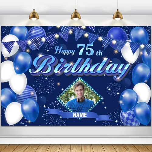 Miniatura 105 de Dicodes Fondo de decoración de feliz cumpleaños número 100 color azul marino personalizado, cartel con purpurina, pancarta, suministros