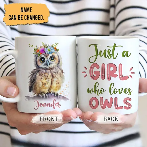 Miniatura 2 de Hyturtle Regalos personalizados para amantes de los búhos – Taza de café de cerámica con nombre personalizado de 11 onzas – Idea de regalos lindos