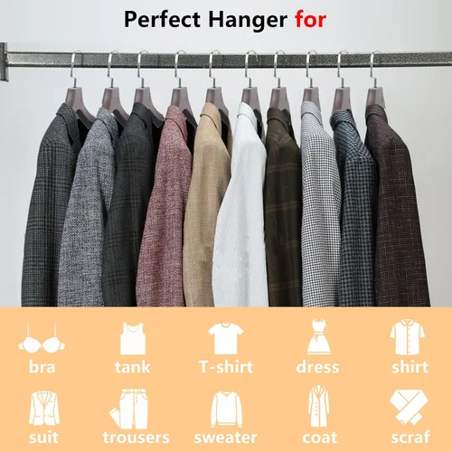 Miniatura 6 de DEDU Paquete de 15 perchas de traje para hombres, perchas marrones extra anchas antideslizantes de ancho 17.7 pulgadas, plástico grueso con barra