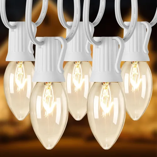 Brightown Tira de luces de bombillas C9 de 25 pies para exterior, luces de Navidad blancas para patio, habitación, fiesta navideña, decoración para