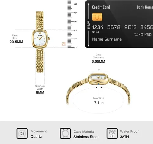 Miniatura 5 de FIYTA Reloj dorado pequeño para mujer, caja rectangular vintage, relojes de pulsera de acero inoxidable para mujer