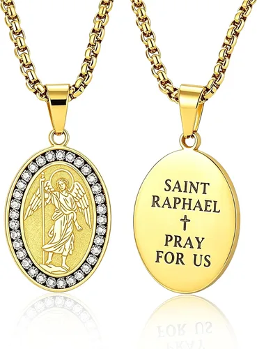 Miniatura 14 de Collar de patrón de santo, San Miguel/Virgen María/Rafael/Judá/Cristóbal/Benedicto/José/Patricio/Francisco/Florián/Tomás/Antonio, acero inoxidable