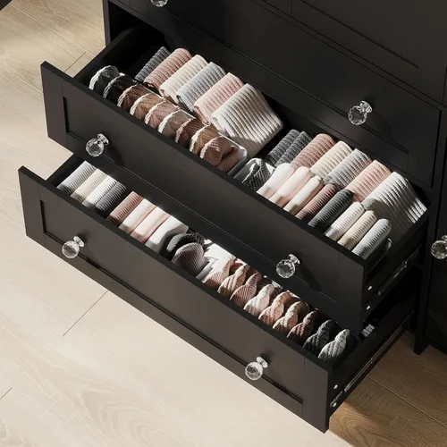 Miniatura 6 de VOWNER Armario clóset con cajones y espejo, gabinete de almacenamiento de ropa de 71" con barra para colgar, armario de madera de 4 puertas