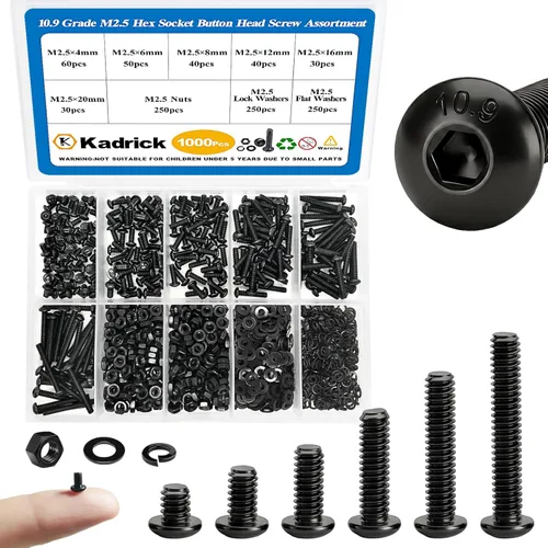 Miniatura 23 de Kadrick 1230 piezas de tornillos de acero inoxidable 304, surtido métrico M2 M3 M4 M5, kit de pernos de cabeza hexagonal de botón de 4mm-20mm
