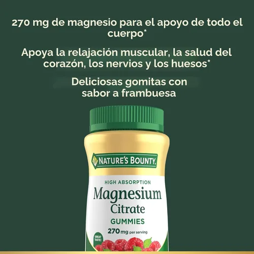 Miniatura 4 de Nature's Bounty Gomitas de Citrato de Magnesio para Adultos, Apoya la Salud General, Huesos, Nervios, Músculos y Salud del Corazón, 270mg por