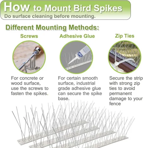Miniatura 4 de Paquete de 56 picos de acero inoxidable para palomas y pájaros pequeños, para uso al aire libre, tiras de prevención de aves para cerca, cuervos