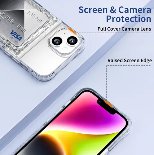 Miniatura 5 de ACANDYA Funda protectora transparente para iPhone 15 Plus, funda protectora para tarjetas de crédito, resistente a los golpes, antiarañazos