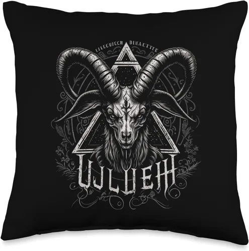 Baphomet Pentagtam Goat by Zynx Almohada pagana de cabeza de cabra satánica, pentagrama Baphomet Occult Evil Pagan, 16 x 16 pulgadas, multicolor