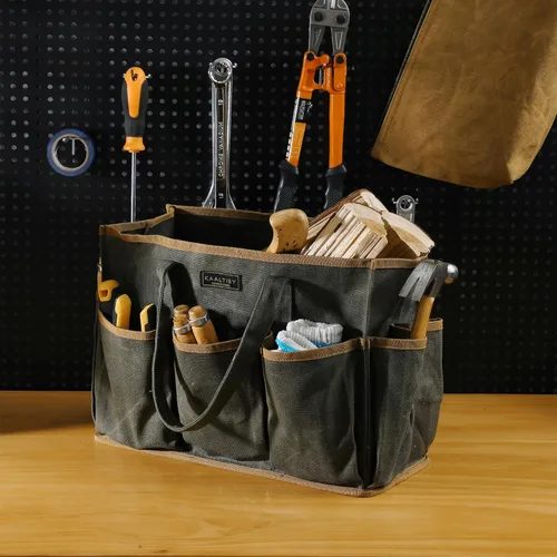 Miniatura 9 de Bolsa de herramientas de lona encerada resistente de 16 onzas, bolsa de herramientas de jardín Bolsa portátil de almacenamiento de herramientas