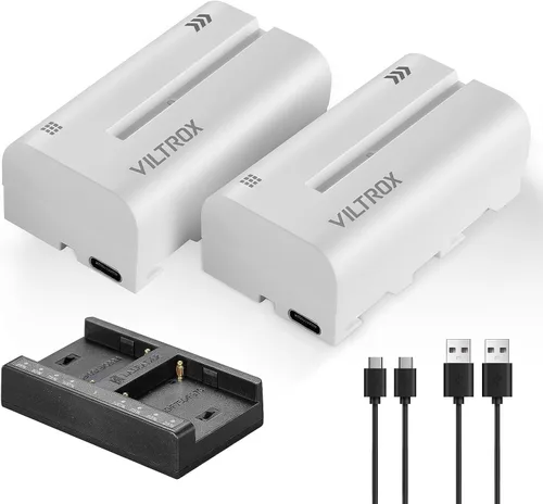 VILTROX Paquete de 2 baterías NP-F550 y cargador de pared para cámara Sony NP F530 F550 F970 F960 F770 F750 F330 TR516 TR716 TR818 TR910 TR917, luz