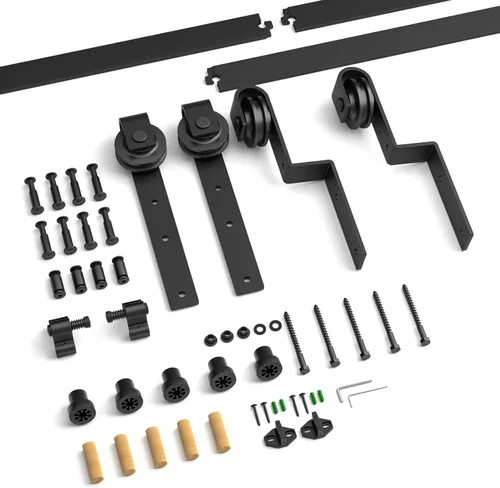 Miniatura 7 de Kit de herrajes para puerta corrediza de granero de derivación de 5 pies, herrajes para puerta corrediza de modo de riel combinado, puertas
