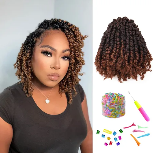 Miniatura 28 de Cabello de Ganchillo Pre-Retorcido Passion Twist para Mujeres Negras y Niños, Cabello Passion Twist Pre-Enrollado Trenzas Bohemias 4 Pulgadas 8