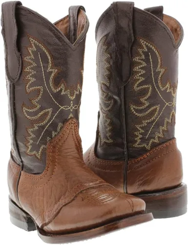 Miniatura 3 de Kids Grizzly Honey Brown Western Cowboy Boots Leather Solid Square Toe Botas