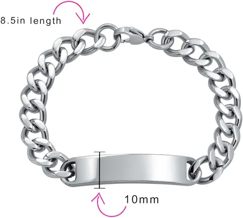 Miniatura 5 de Bling Jewelry Etiqueta de identificación chapada con nombre, cadena de eslabones cubanos para hombre, nombre personalizado, grabado en tono