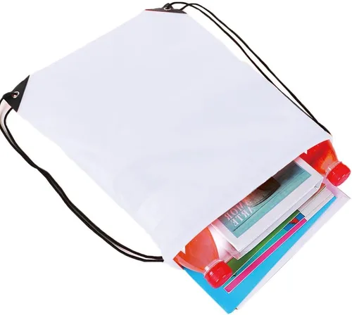 Miniatura 4 de Mochila con cordón a granel Draw String Bags Cinch Bolsa de poliéster para deporte de gimnasio, Blanco