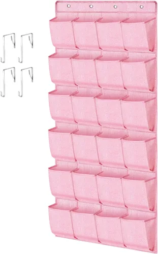 Miniatura 10 de homyfort Organizador de zapatos sobre la puerta, 24 bolsillos grandes de malla transpirable, estante colgante para zapatos que ahorra espacio