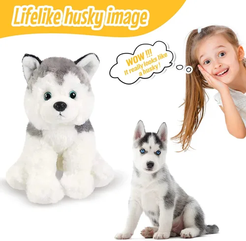 Miniatura 2 de BSTAOFY Perro de peluche realista Husky de 12 pulgadas, juguetes de peluche suaves adorables para cumpleaños, San Valentín, Navidad, festivales