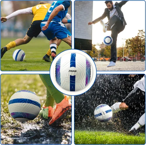 Miniatura 6 de Balón de fútbol oficial de partido ZWAW tamaño 5 – de cuero PU impermeable, incluye inflador y agujas, bolsa de almacenamiento de malla para fácil