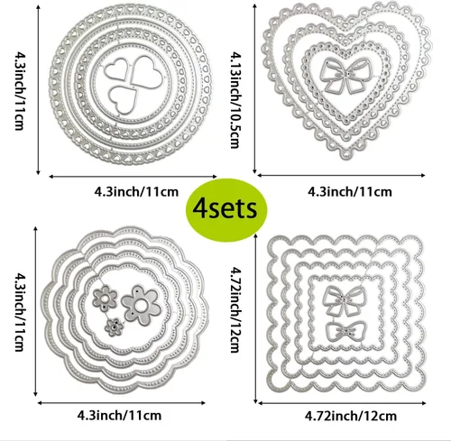 Miniatura 3 de 4 juegos de troqueles de corte para hacer tarjetas, círculos, corazones, cuadrados, de metal, troquelados, herramienta de álbumes de recortes