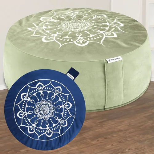 Miniatura 18 de Hihealer Cojín de meditación, funda de terciopelo tradicional tibetano para meditación, cojín grande para el suelo para adultos, cojín de trigo Azul