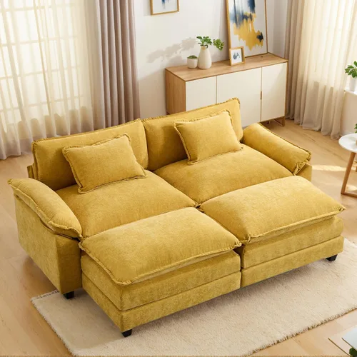 Miniatura 39 de Sofá modular seccional, sofá de nube con otomana, asiento profundo de felpilla en forma de L para sala de estar y apartamento