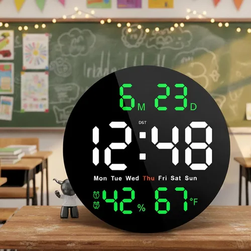 Miniatura 11 de Reloj de pared digital eléctrico de 10 pulgadas con pantalla LED grande Auto/10-Level Brightness, Temperature, Humidity, Auto DST, Date and Day