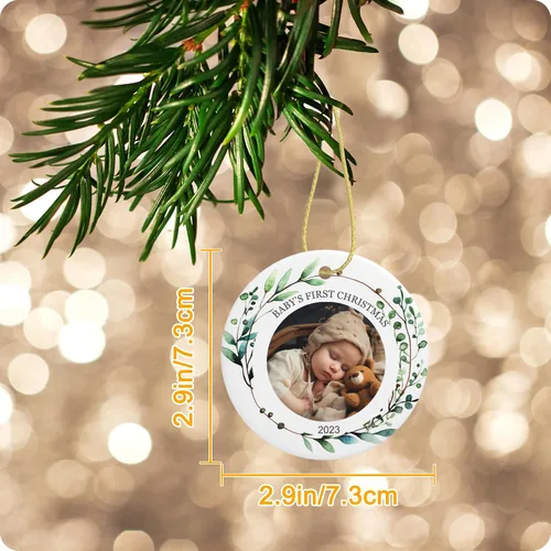 Miniatura 5 de Adornos personalizados para la primera Navidad del bebé, adornos colgantes de cerámica con foto de bebé, regalo de recuerdo para bebé recién nacido