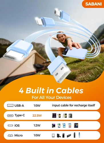 Miniatura 2 de Cargador portátil de 35000 mAh - Powerbank con 4 cables integrados, carga rápida de 22.5 W, paquete de batería esencial para viajes y campamentos