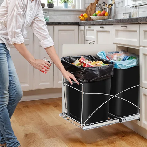 Miniatura 3 de Bote de basura deslizante extraíble de 35 cuartos de galón, contenedor de basura doble, contenedores de reciclaje debajo del gabinete para cocina