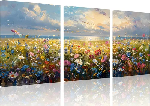 Miniatura 37 de TutuBeer 1 obra de arte de campo de flores silvestres, campo rústico de flores silvestres en la playa, arte de pared vintage, impresiones en lienzo