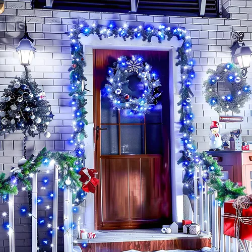 Miniatura 4 de JMEXSUSS Guirnalda de luces de Navidad de 200 LED azules y blancas, 66 pies, de exterior, expansible, para árbol, fiesta o decoración de hogar
