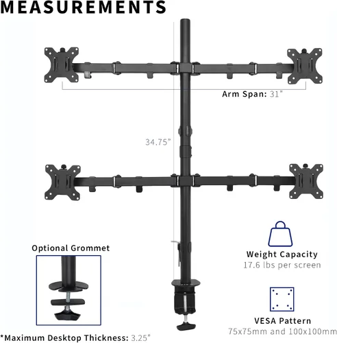 Miniatura 4 de VIVO Soporte de escritorio para monitor LCD cuádruple de 13 a 30 pulgadas, soporte totalmente ajustable con inclinación y giro, capacidad para 4