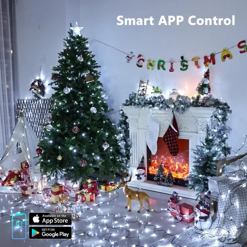 Miniatura 6 de Brizled - Luces inteligentes para árbol de Navidad, 20 metros / 66 pies, 200 luces LED que cambian de color, control por aplicación y voz, Rojo