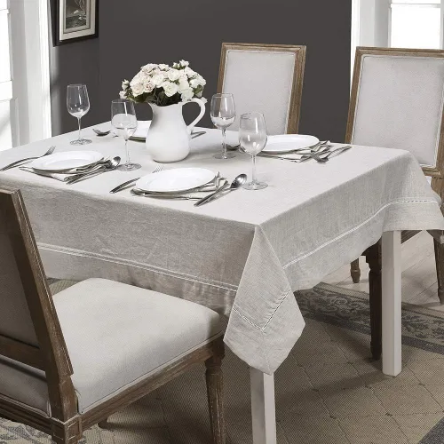 Miniatura 6 de Simple&Opulence Premium - Mantel de lino con dobladillo 100% de 60 x 84 pulgadas, blanco, tela natural, mantel rectangular para uso en interiores