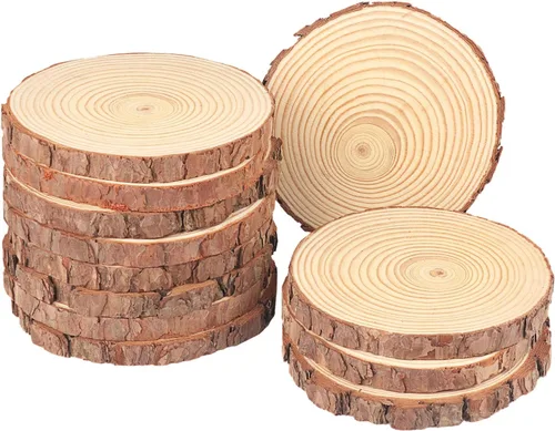 Miniatura 20 de 4 piezas de rodajas de madera natural de 10-12 pulgadas, círculos de madera de pino sin terminar con corteza para posavasos, manualidades DIY