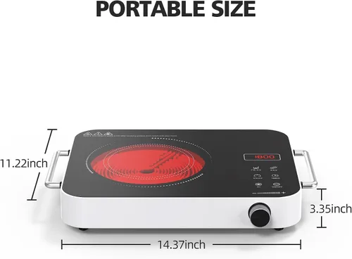 Miniatura 8 de Placa de cocina eléctrica de 110V, estufa eléctrica portátil de 1800W, placa caliente infrarroja, quemador individual Nafewin para encimera