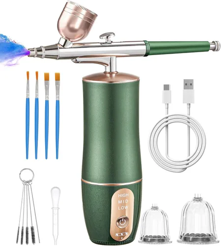 Kit de aerógrafo con compresor, juego de cepillo de aire inalámbrico portátil recargable, juego de pistola de aerógrafo de mano para arte de uñas,