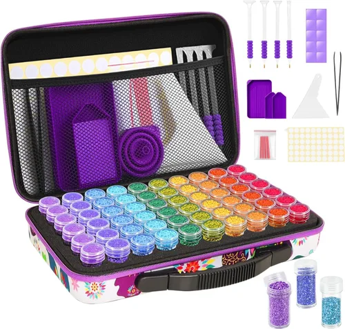 Miniatura 12 de ZORETCO Contenedores de almacenamiento de pintura de diamantes, 60 ranuras, kits de pintura de diamantes, accesorios y herramientas de pintura