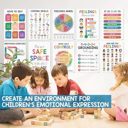 Miniatura 5 de 10 Pósteres de Salud Mental para Niños (10"x14") Decoración de Oficina de Terapia, Póster de Rueda de Sentimientos, Qué Puedo Controlar, Tabla de 10
