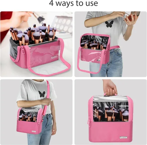 Miniatura 6 de TANTO Estuche para brochas de maquillaje de pie, soporte para brochas de maquillaje, bolsa de cosméticos profesional de viaje, bolsa de Rosa rosado