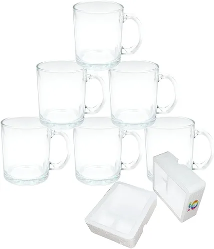 MR.R Taza transparente de vidrio transparente de 11 onzas, tazas de café con asa para transferencia de revestimiento térmico térmico, juego de 6