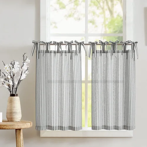 Miniatura 77 de jinchan - Cortinas de lino a rayas para cocina de 20 pulgadas de largo, cortinas de varios niveles, estilo granja moderna de café, tratamientos
