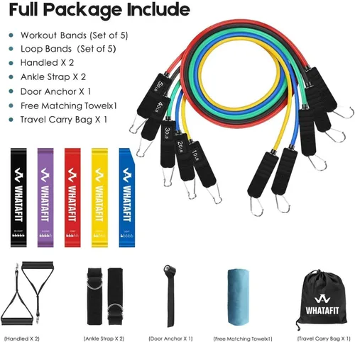 Miniatura 2 de WHATAFIT Bandas de resistencia, bandas de ejercicio, bandas de resistencia para entrenamiento, bandas de entrenamiento con asas para hombres