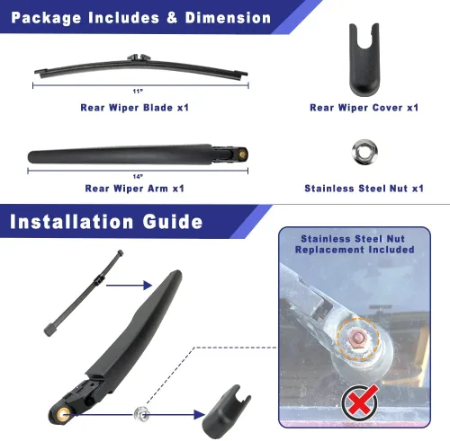 Miniatura 2 de Brazo y cuchilla del limpiaparabrisas trasero compatibles con Ford Explorer 2011-2019, Ford Escape 2013-2019, Lincoln MKC 2015-2019, Lincoln MKX