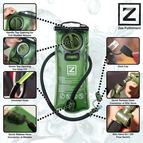 Miniatura 2 de Zee Best Hygienic Hydration Bladder Hygienic Features: Easy-to Clean, Dual Wide Openings, Multiple Mouthpieces w/ Quick-Connect, BPA-Free, Leakproof