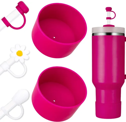 Miniatura 8 de Juego de funda para botas y pajilla, 2 fundas de silicona, 3 tapas de pajita, protector inferior para Stanley Cup H2.0 30 oz y 40 oz, coincidencia