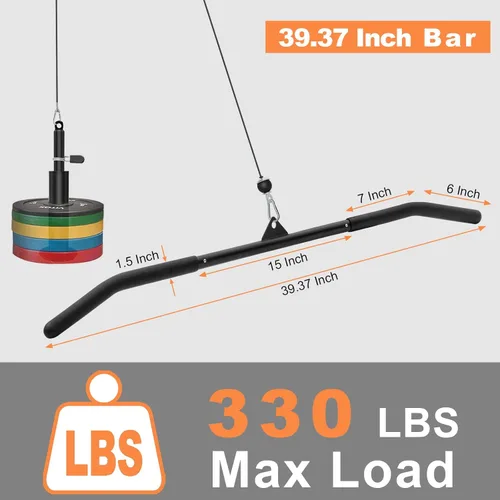 Miniatura 4 de SERTT Barra de Jalón LAT de 39.37 Pulgadas para Máquina de Cable con Polea, Barra de Presión para Curl de Tríceps con Mango de Goma, Accesorios